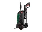 A portable, wheeled pressure washer, possibly a Ryobi model, is shown.