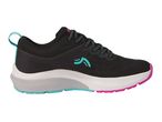 Black and teal athletic shoe with pink accents