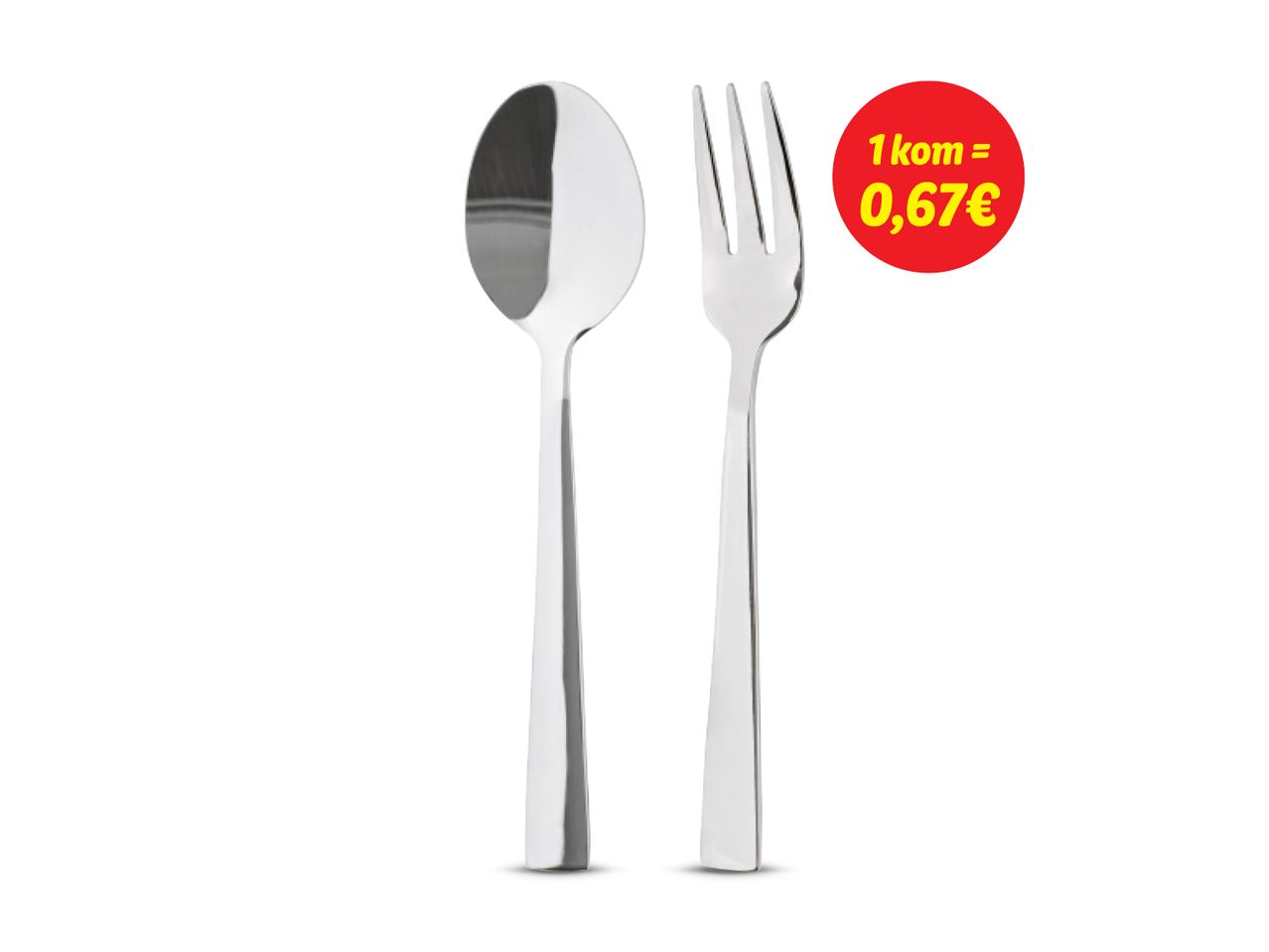 Nož i žlica od nehrđajućeg čelika, cijena 0,67€ po kompletu.