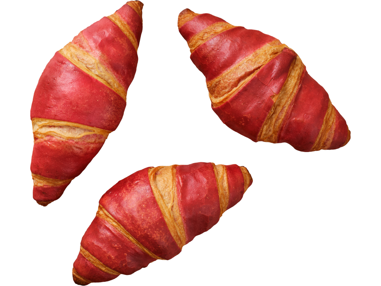 Trīs sarkani kruasāni.