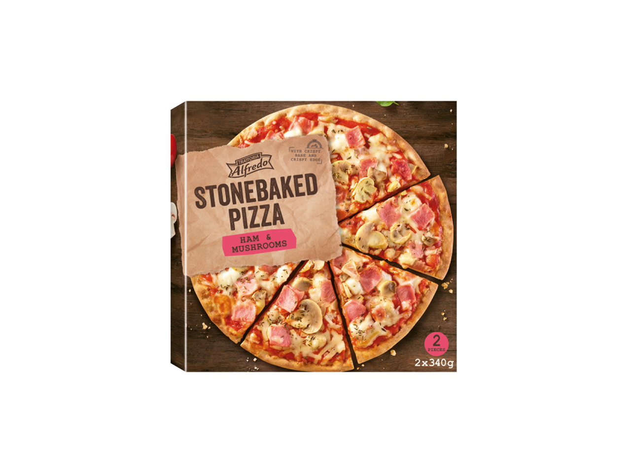 Trattoria Alfredo Pizza cu șuncă și ciuperci, coaptă pe piatră, 2x340g