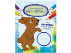 Colouring Book Baby Animals with glittery animal photo stickers, featuring a brown rabbit.