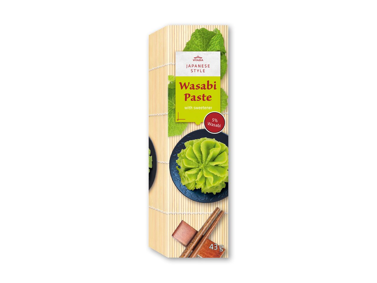 Wasabipasta med sødemiddel i japansk stil, 43 g, med 5 % wasabi.