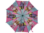 Barnparaply med Barbie-tryck.