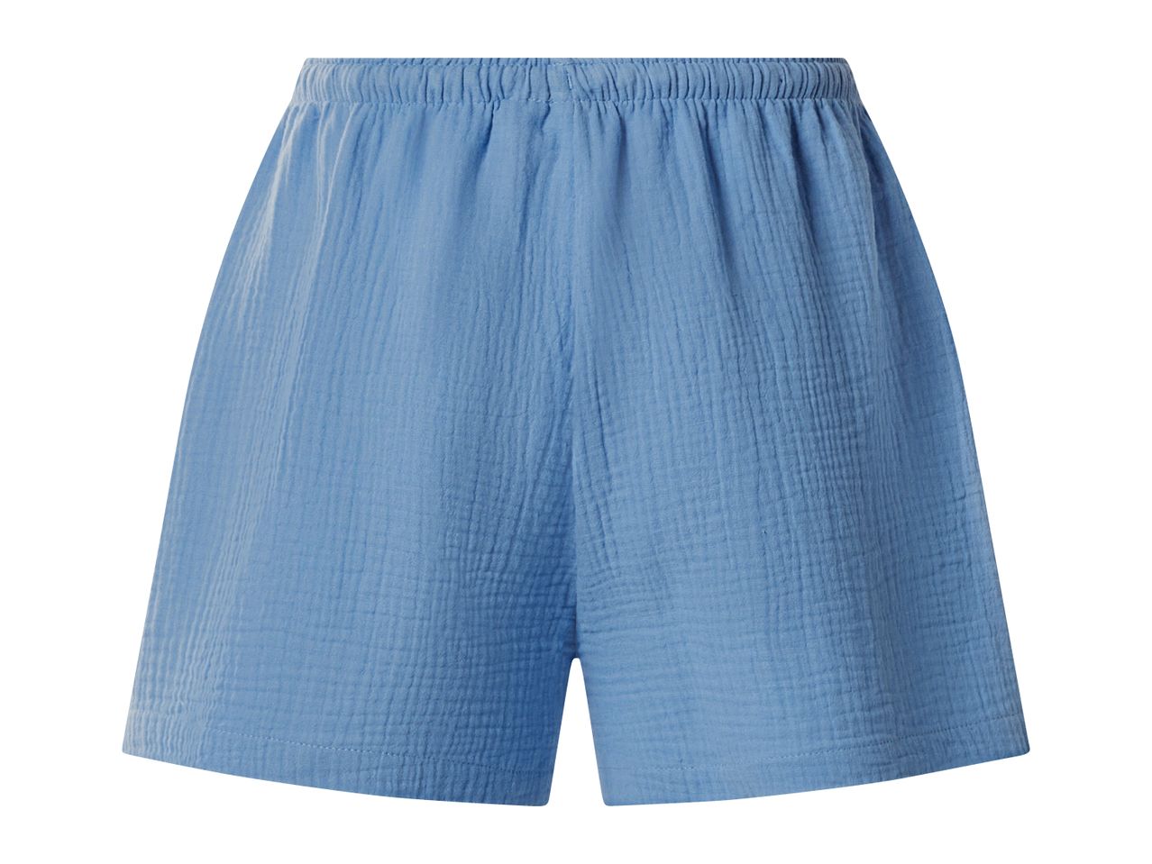Light blue crinkled cotton shorts with an elastic waistband.