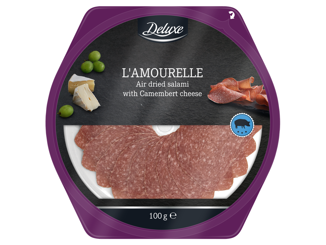 Deluxe L'AMOURELLE gaisa žāvēta salami ar Kamambēra sieru, 100g.