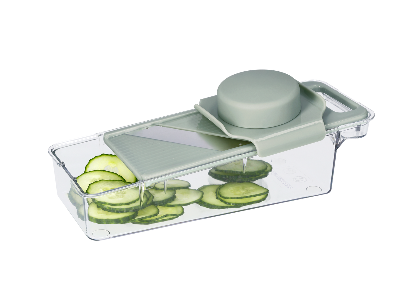 Silvercrest® multifunktsionaalne riiv viilutatud kurkidega läbipaistvas anumas.