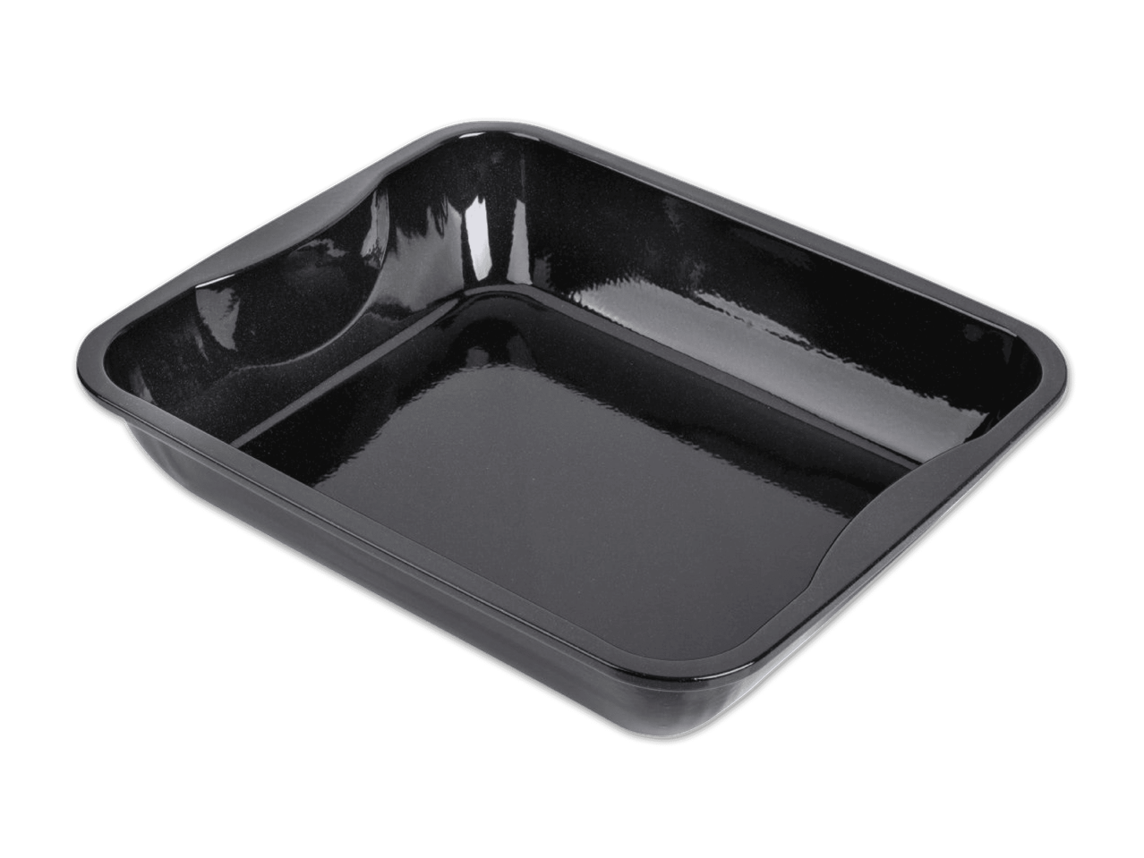 Schwarze, rechteckige Backform mit abgerundeten Ecken und glänzender Oberfläche