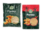 To poser panko rasp, en almindelig og en krydret, med billeder af paneret mad.
