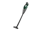 A green and black cordless stick vacuum cleaner with a detachable handheld unit.