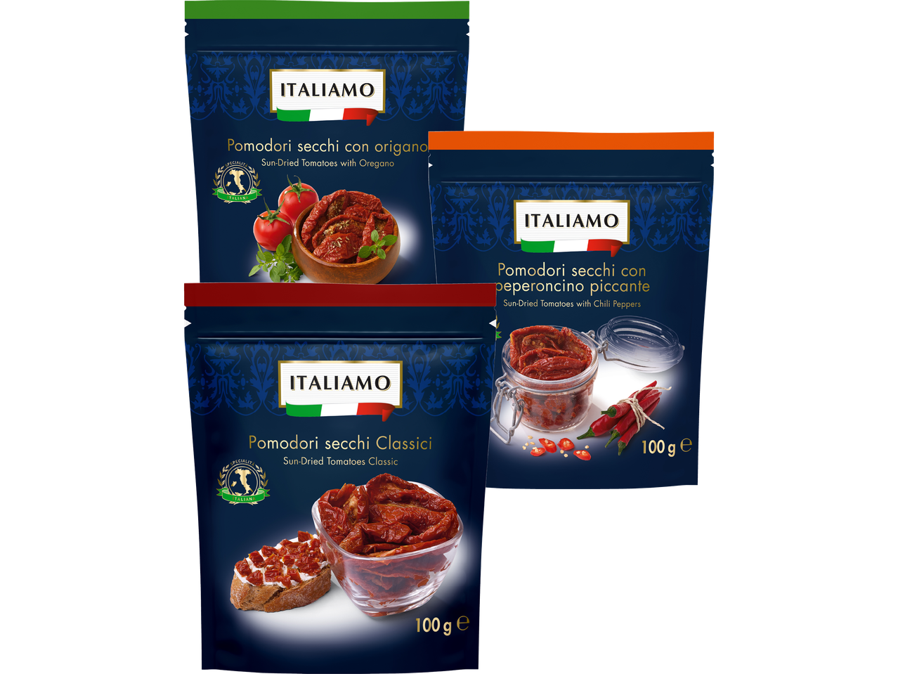 Italamo soltorkade tomater: klassiska, med oregano och chili.