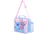 Stitch lunch bag with side pocket, pink and blue.