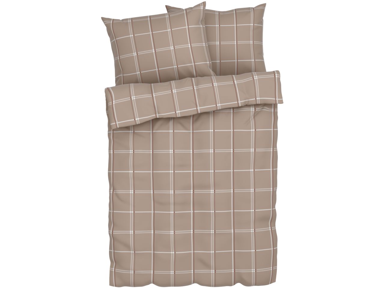 Plaid duvet cover set in beige with white and brown stripes