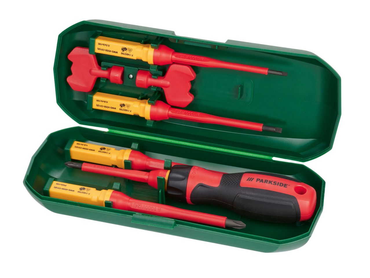 Set di cacciaviti da elettricista in custodia verde.
