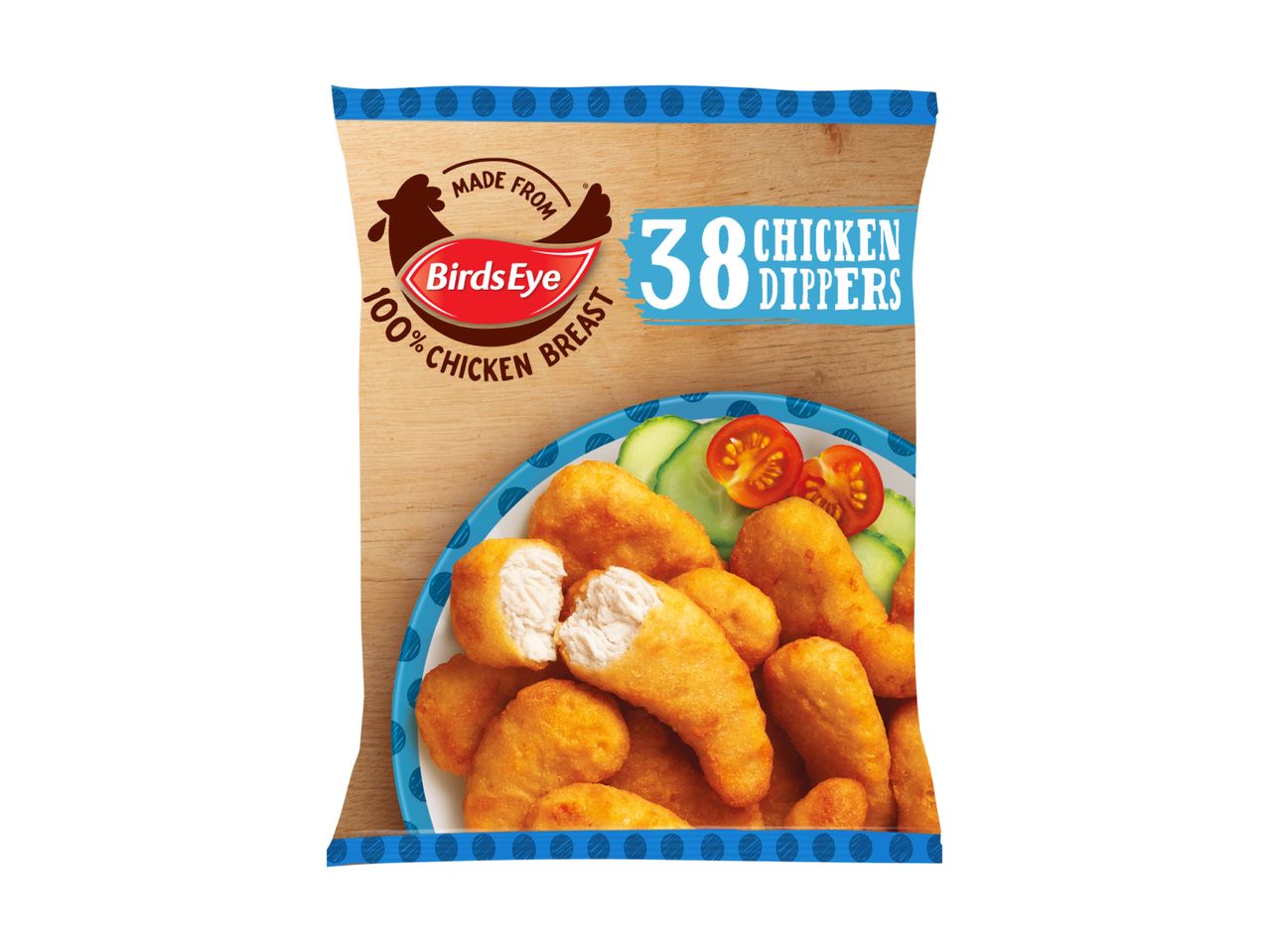 38 Birds Eye chicken dippers, 100% chicken breast.