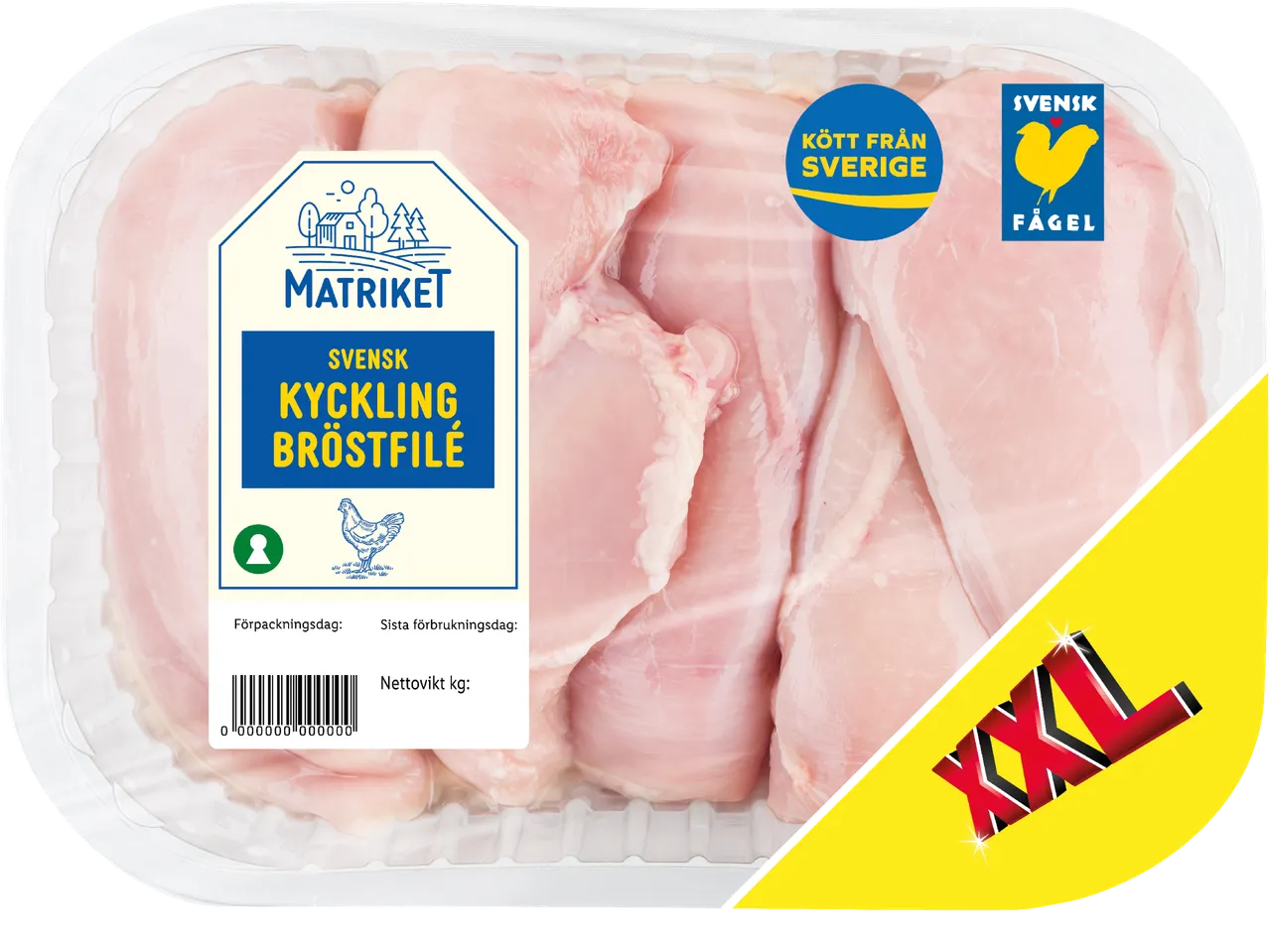 Förpackning med svensk kycklingbröstfilé från Matriket.