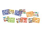 Six colorful stencil sets featuring various animal shapes.