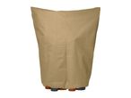 A tall, rectangular, beige-colored plant cover with a slightly tapered top