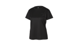 T-shirt de sport noir pour femme avec manches courtes et col rond.