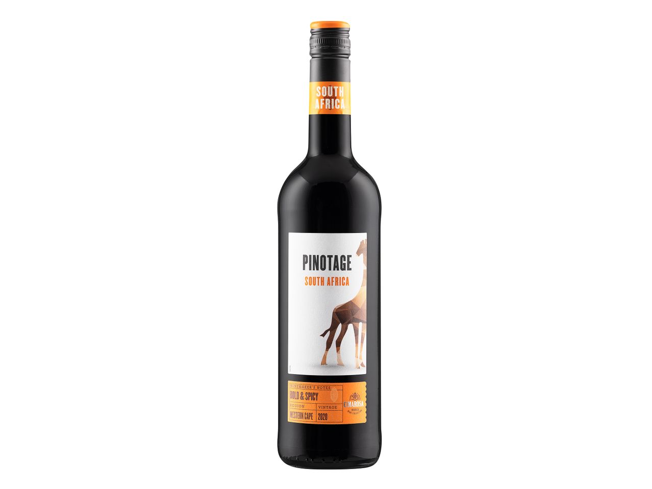 Bottle of South African Pinotage red wine, Cimarosa.