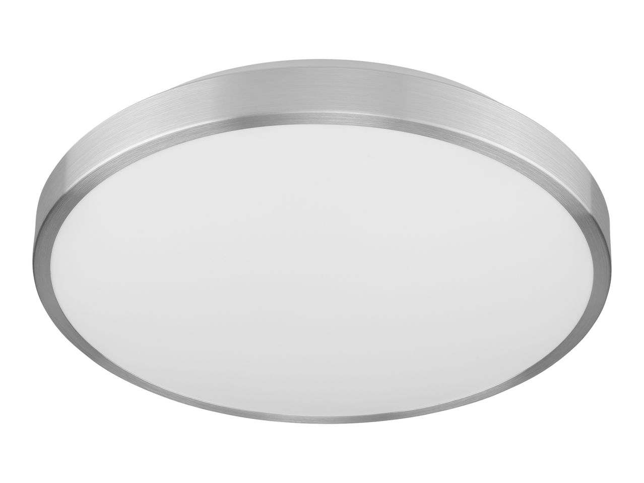 Round LED ceiling light with a brushed metal frame and a white diffuser