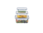 Silvercrest® uzglabāšanas trauki, salikti viens uz otra, pildīti ar dārzeņiem