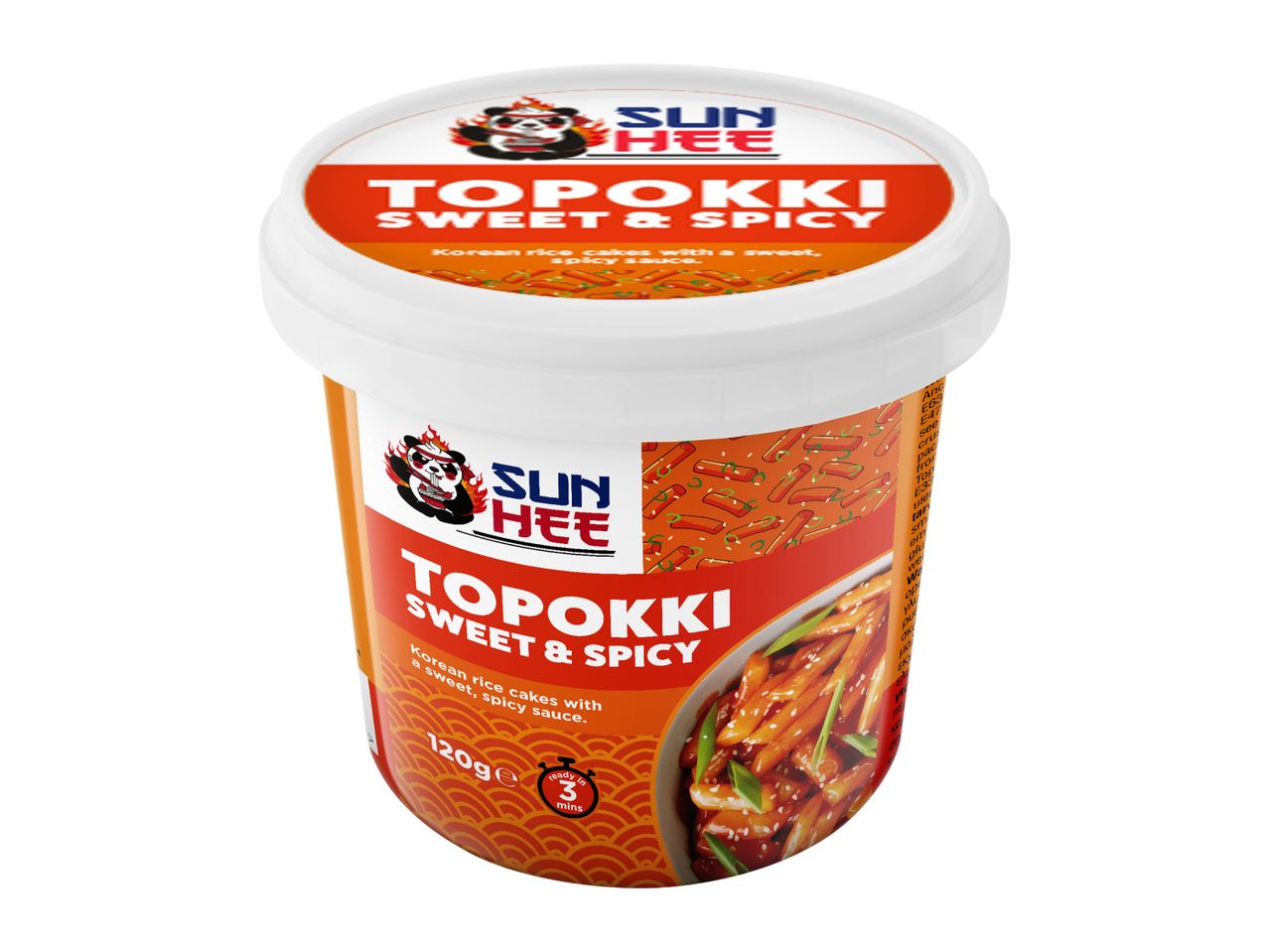 Sweet and spicy Korean rice cakes in a cup, ready in 3 minutes.