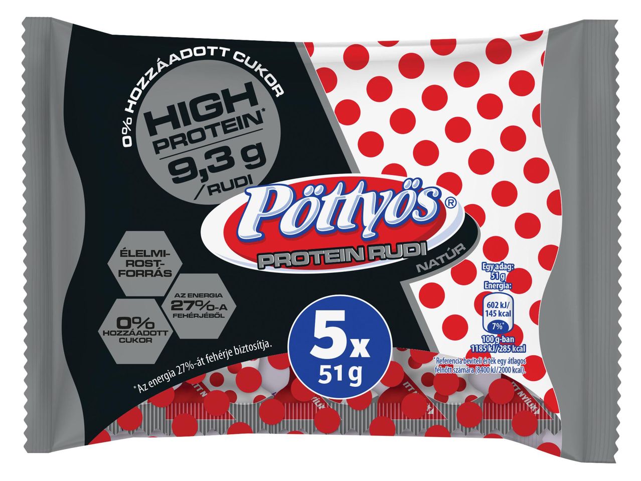 Fehérjeszelet 5 darabos kiszerelésben, 0% hozzáadott cukorral és magas fehérjetartalommal.
