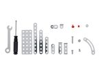 Metal construction toy set with tools and various parts.