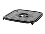 Black square grill plate with slotted surface and circular center