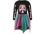 Vestito nero da scheletro per Halloween con gonna in tulle rosa e verde acqua