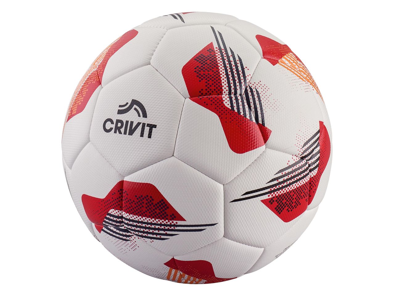 Crivit márkájú, fehér-piros futballlabda.