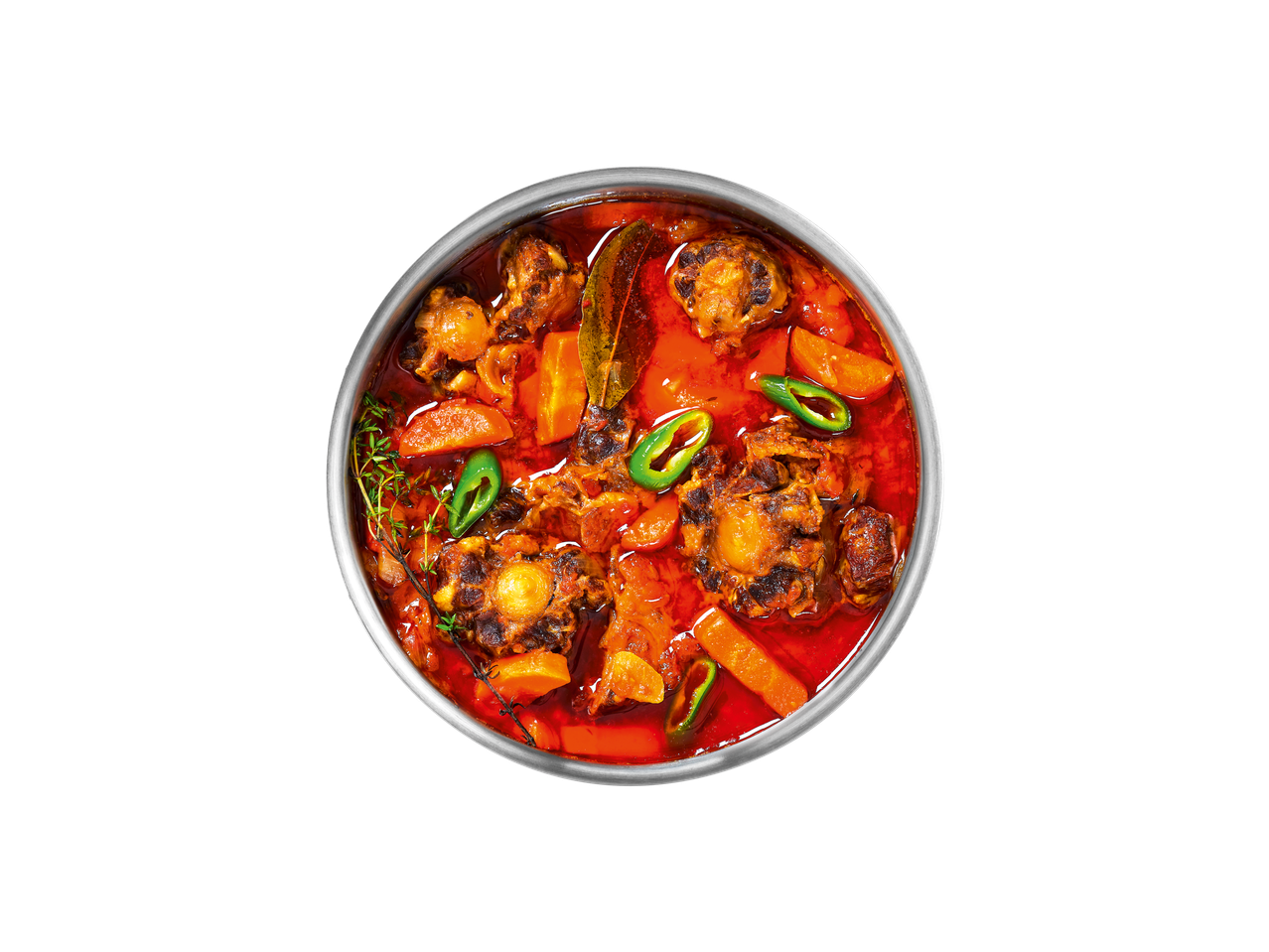 Oxtail stew in a pot with vegetables.