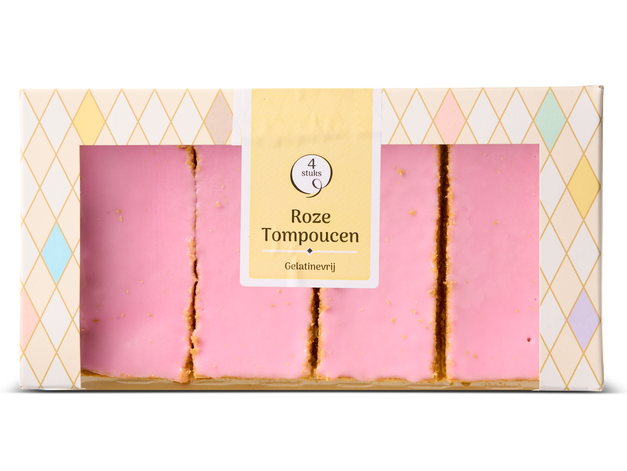 Doos met vier roze Tompoucen.