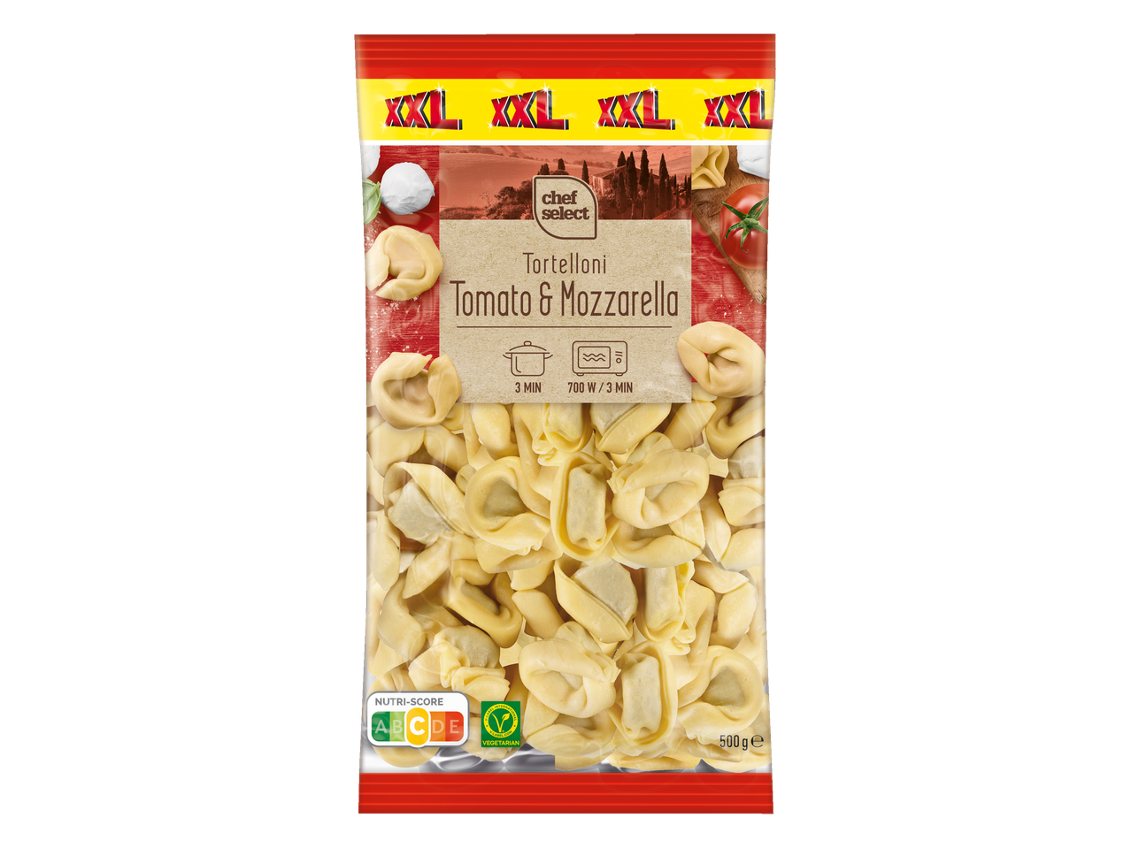 Chef Select XXL tortelini su pomidorų ir mocarelos įdaru.