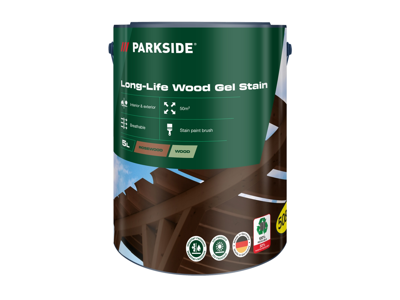 PARKSIDE ilgmūžīga koka gēla beice, 5L, iekštelpām un ārtelpām, rožkoks un koks.