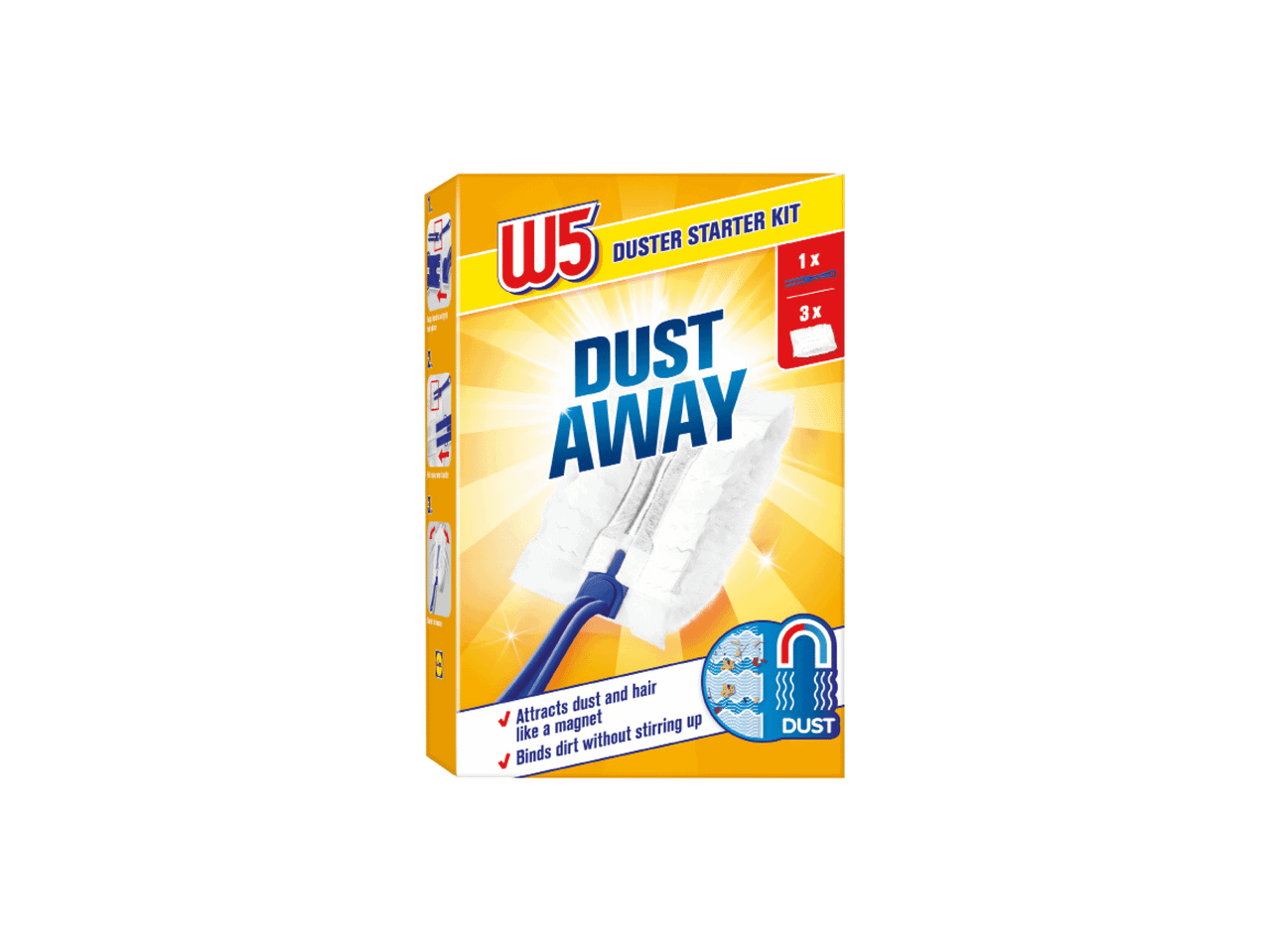 W5 Duster Starter Kit sa 1 drškom i 3 krpe za prašinu, privlači prašinu kao magnet.