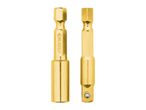 Two golden hex shank socket adapters, one with text D6.3XF6.3, on a white background.