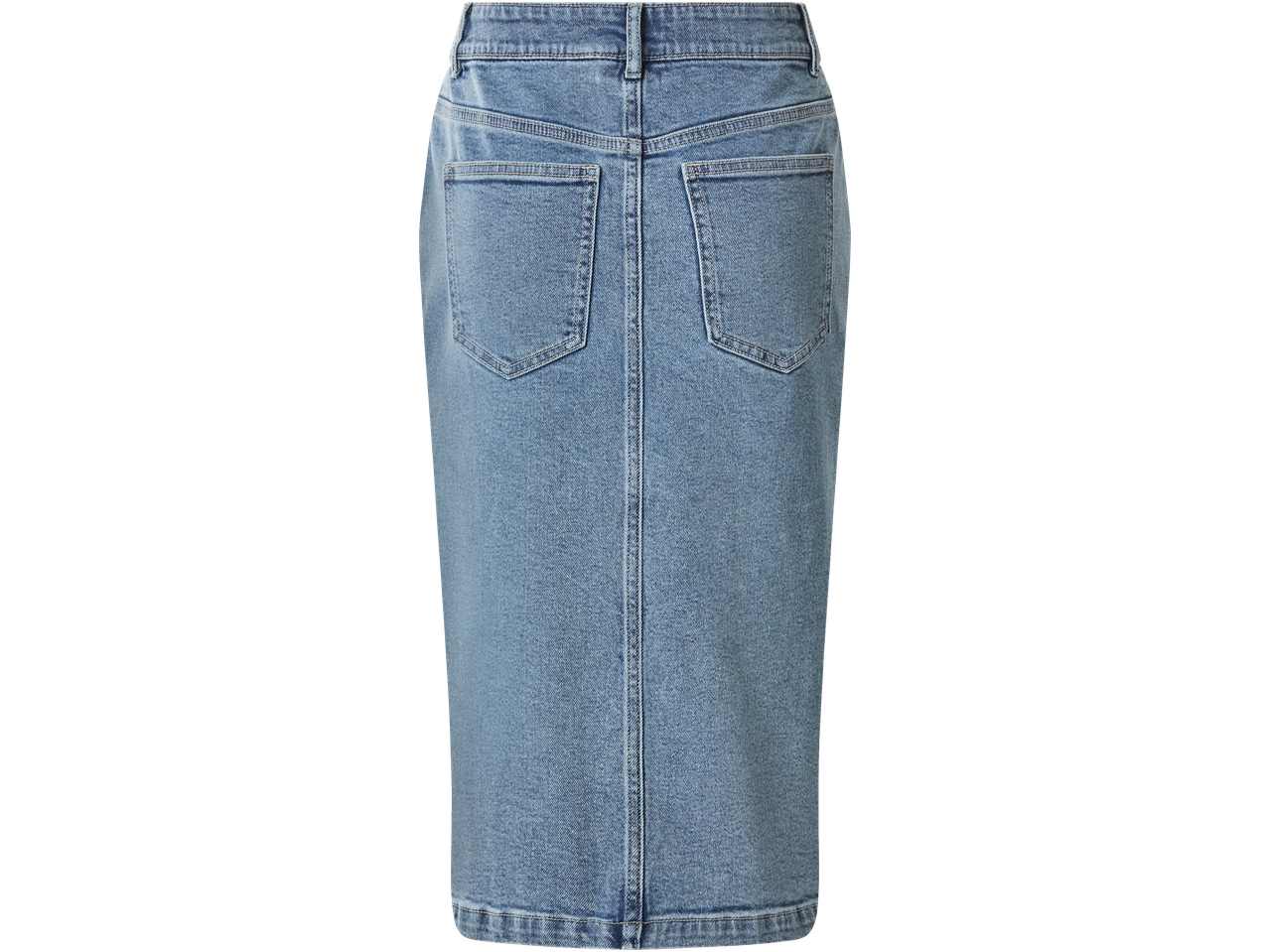 Zila džinsa svārki ar divām aizmugurējām kabatām un jostas cilpām.
