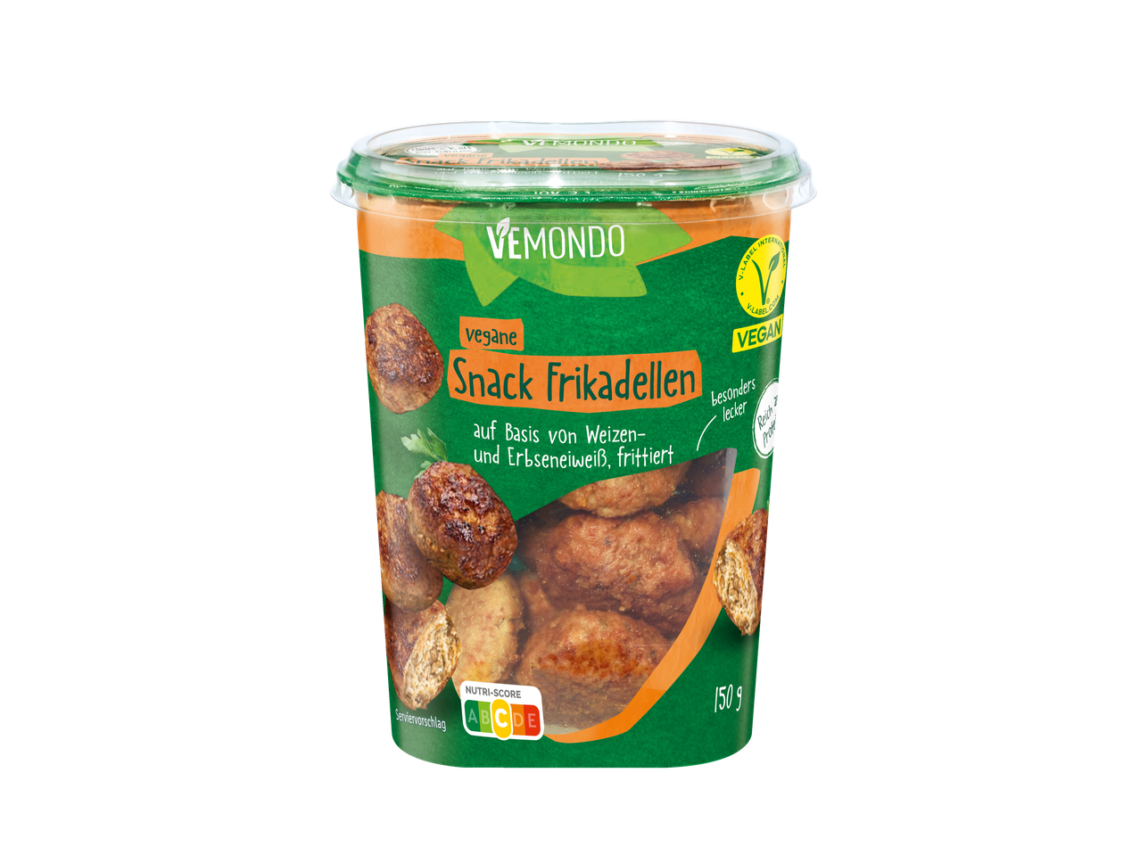 Vemondo vegane Snack Frikadellen aus Weizen- und Erbseneiweiß, frittiert, 150g, Nutri-Score B.