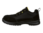 Pantofi de siguranță Parkside® S1 negri cu șireturi galbene.