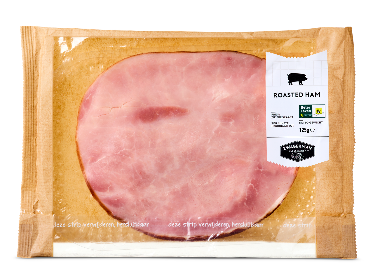Zwagernan geroosterde ham in verpakking.