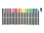 A set of 24 colorful brush pens with black bodies, arranged in a rainbow gradient.