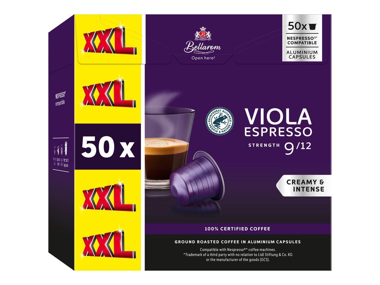 Bellarom Viola Espresso, 50 cápsulas compatíveis com Nespresso.