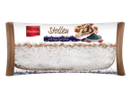 Favorina Stollen su aguonų sėklų įdaru, padengtas cukraus pudra.
