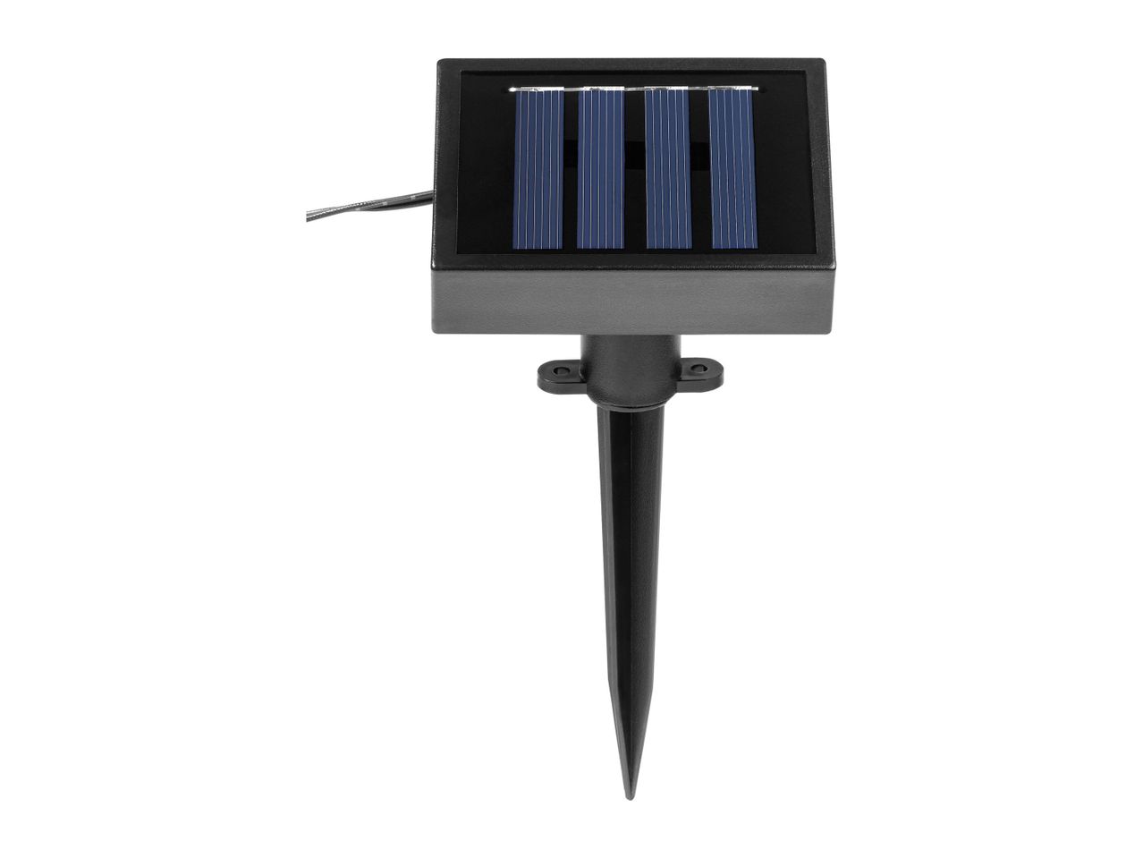 Solar panel with stake for outdoor lighting.