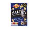 Snaktastic Salted Microwave Popcorn box with nutritional information and movie-themed graphics.