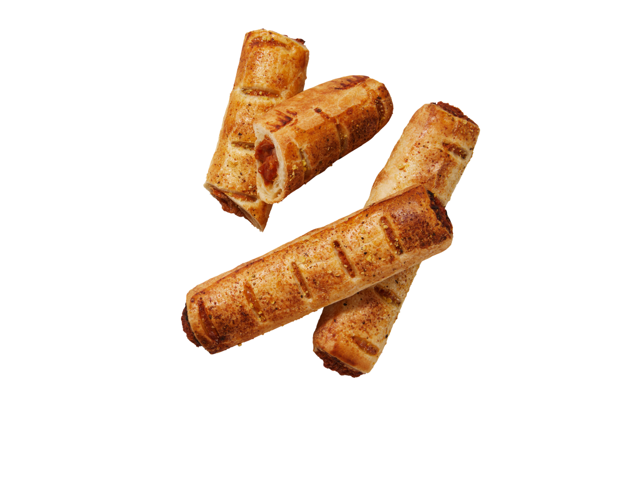 Garšīgi cepti desu ruļļi.