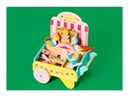 Colorful wooden toy candy shop cart with various play sweets and snacks.