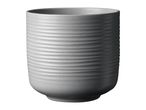 Grey ceramic plant pot with horizontal ridges